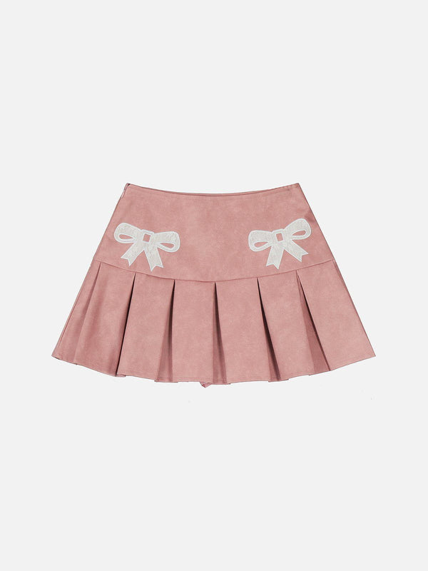 Fvshya Embroidery Bow Faux Leather Skirt