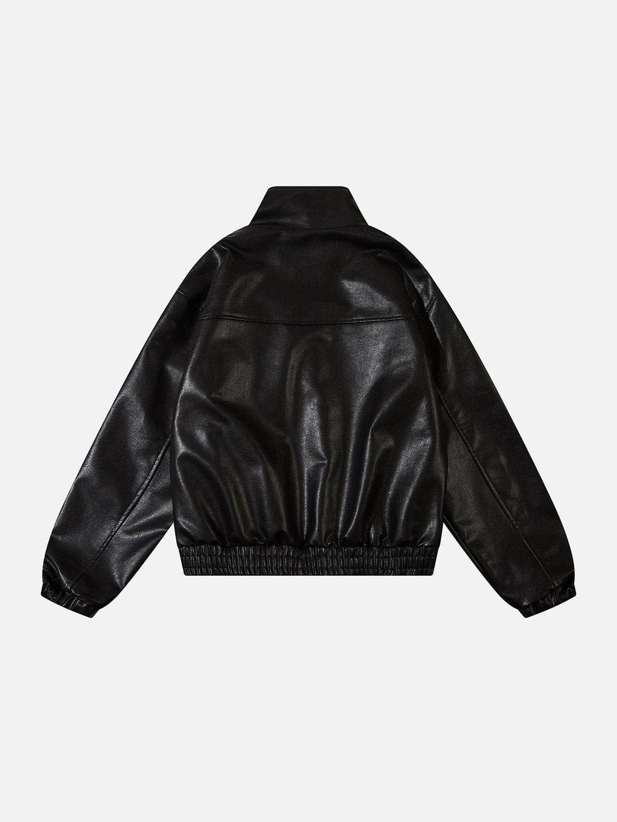 Fvshya Metal Buckle Faux Leather Jacket