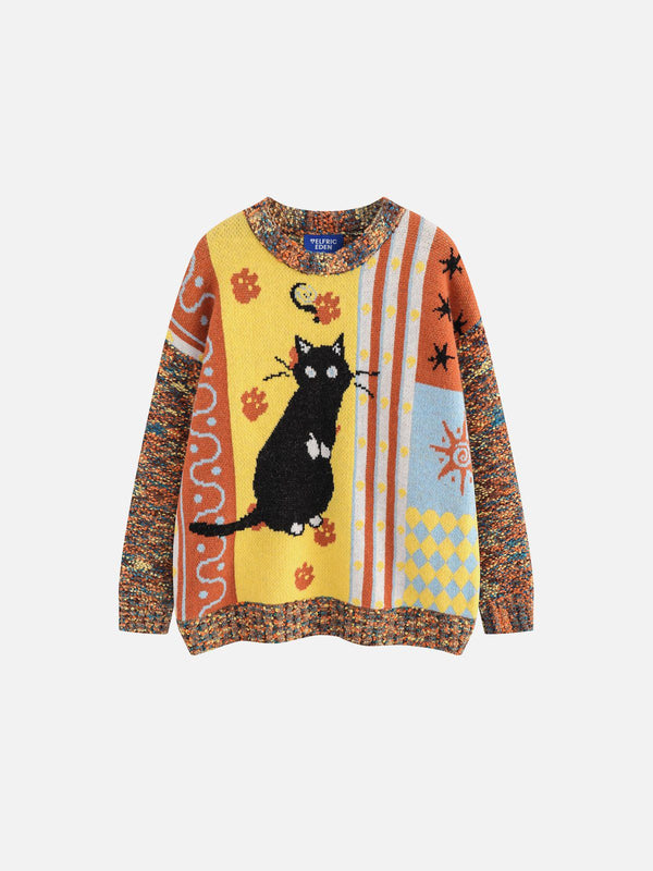 Fvshya Cat Jacquard Vintage Sweater