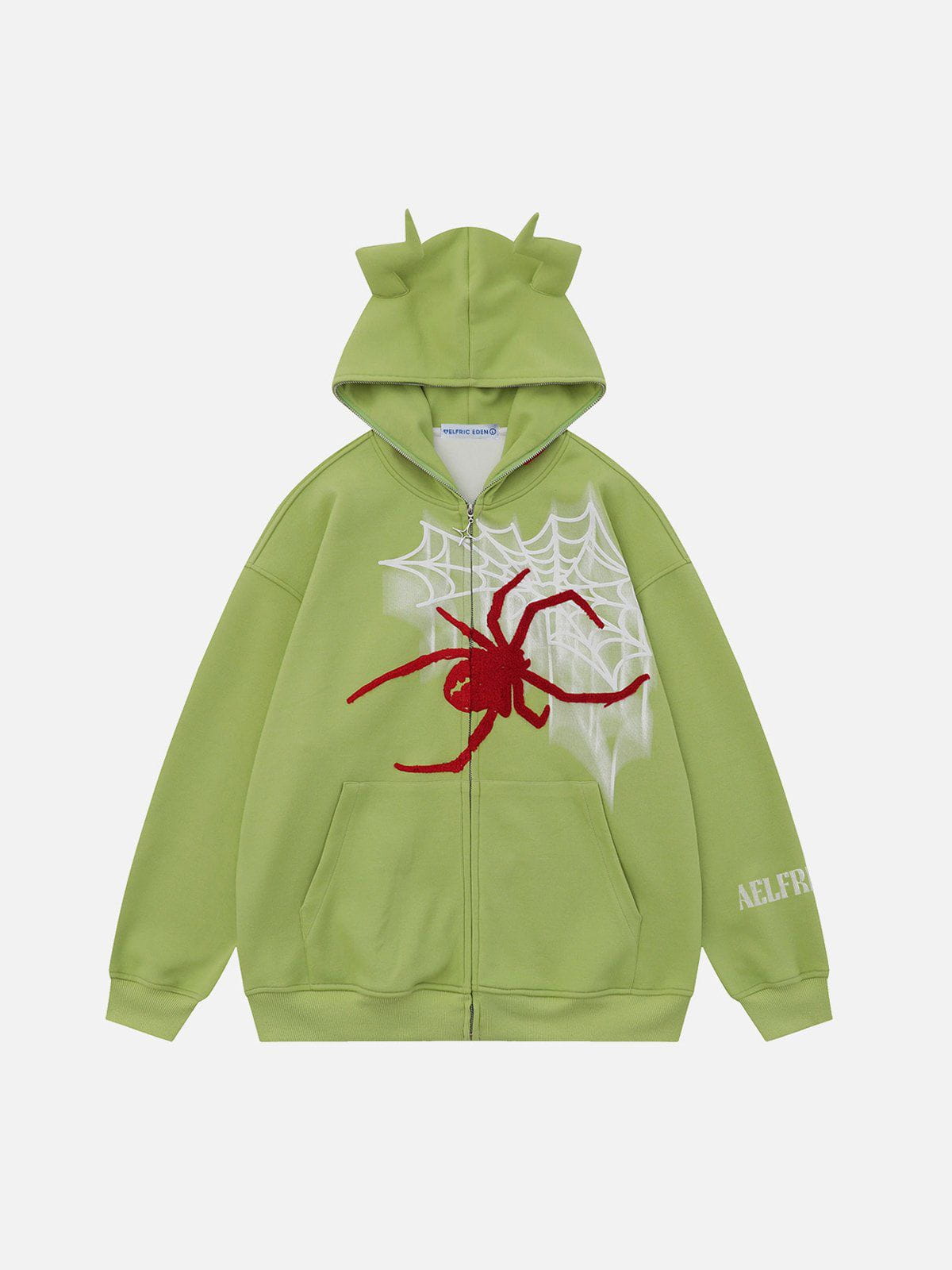 Fvshya Horn Design Flocking Spider Zip Up Hoodie