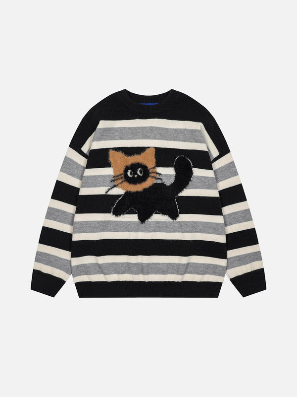 Fvshya Cute Cat Stripe Sweater