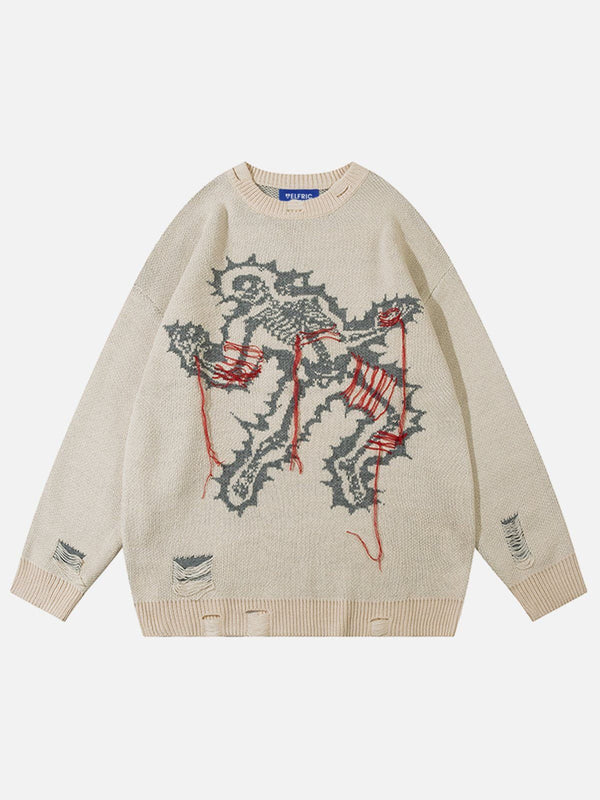 Fvshya Electric Skeleton Jacquard Distressed Sweater