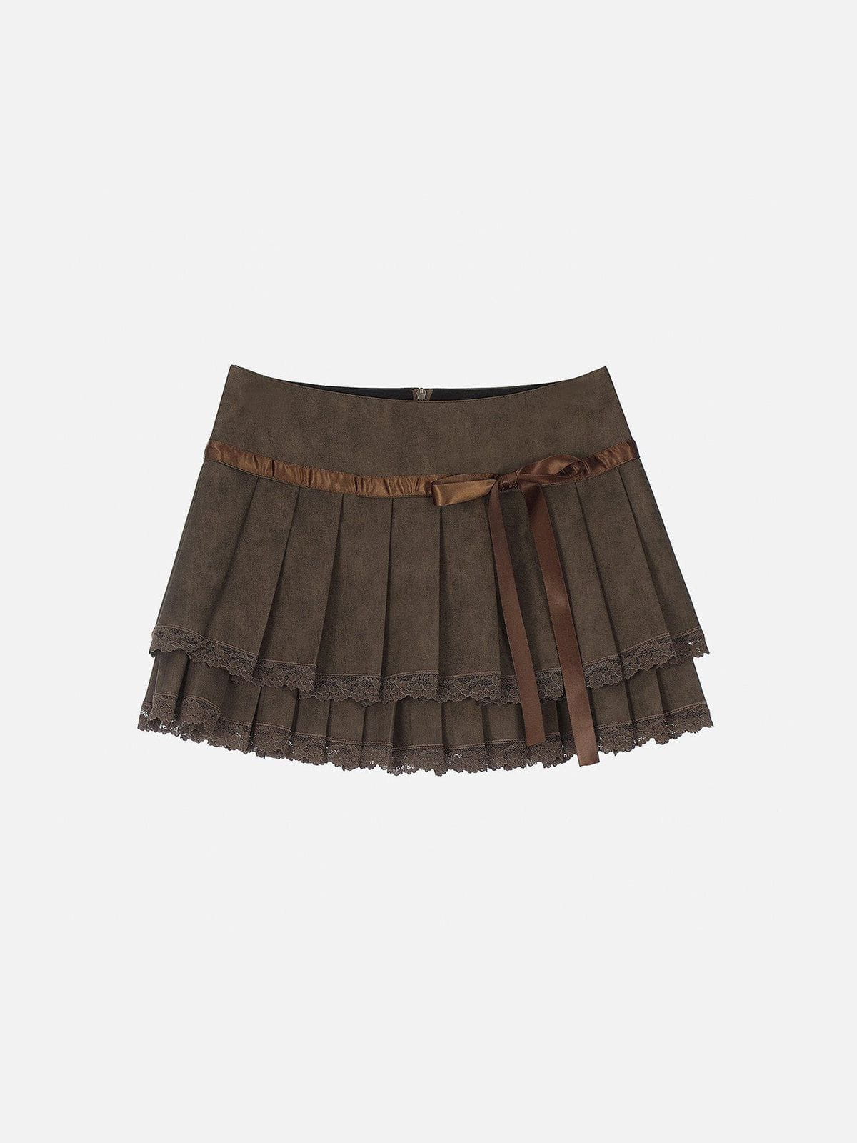 Fvshya Lace Wrinkle Faux Leather Skirt