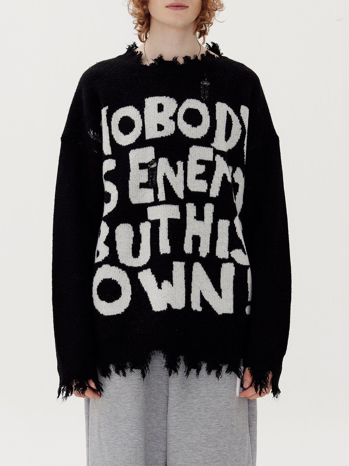 Fvshya Letters Ripped Hole Sweater