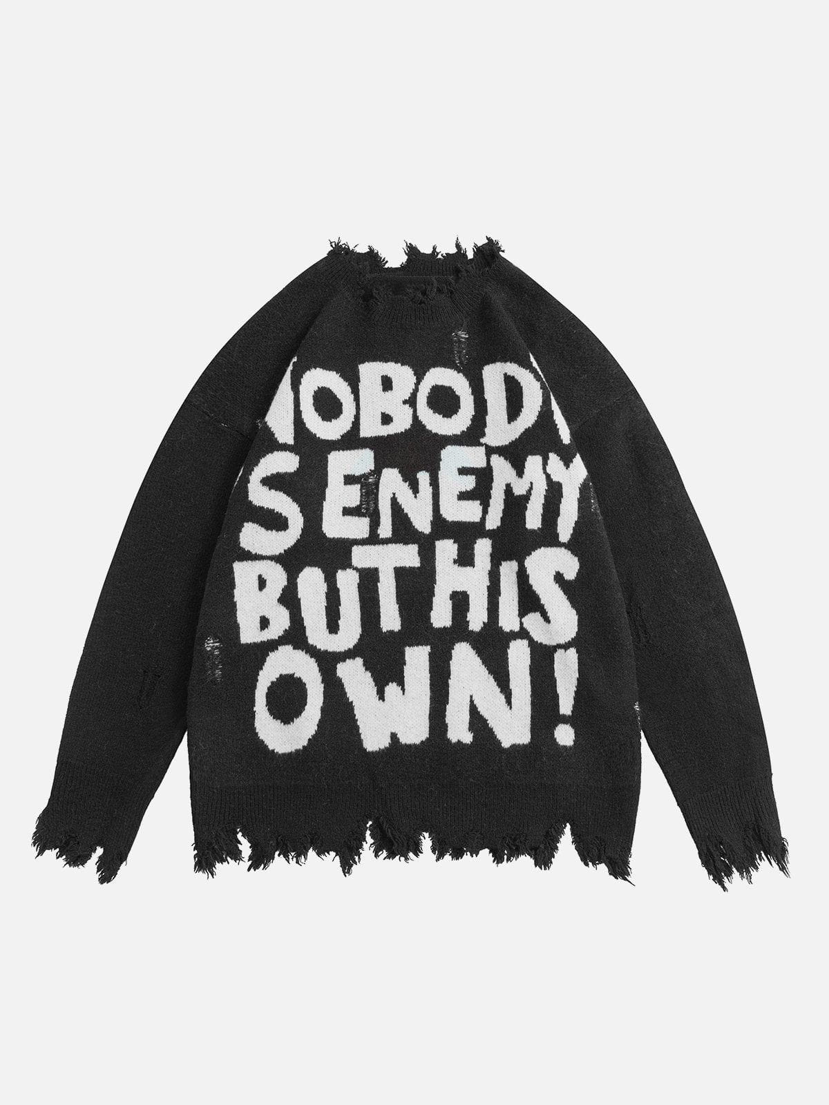 Fvshya Letters Ripped Hole Sweater