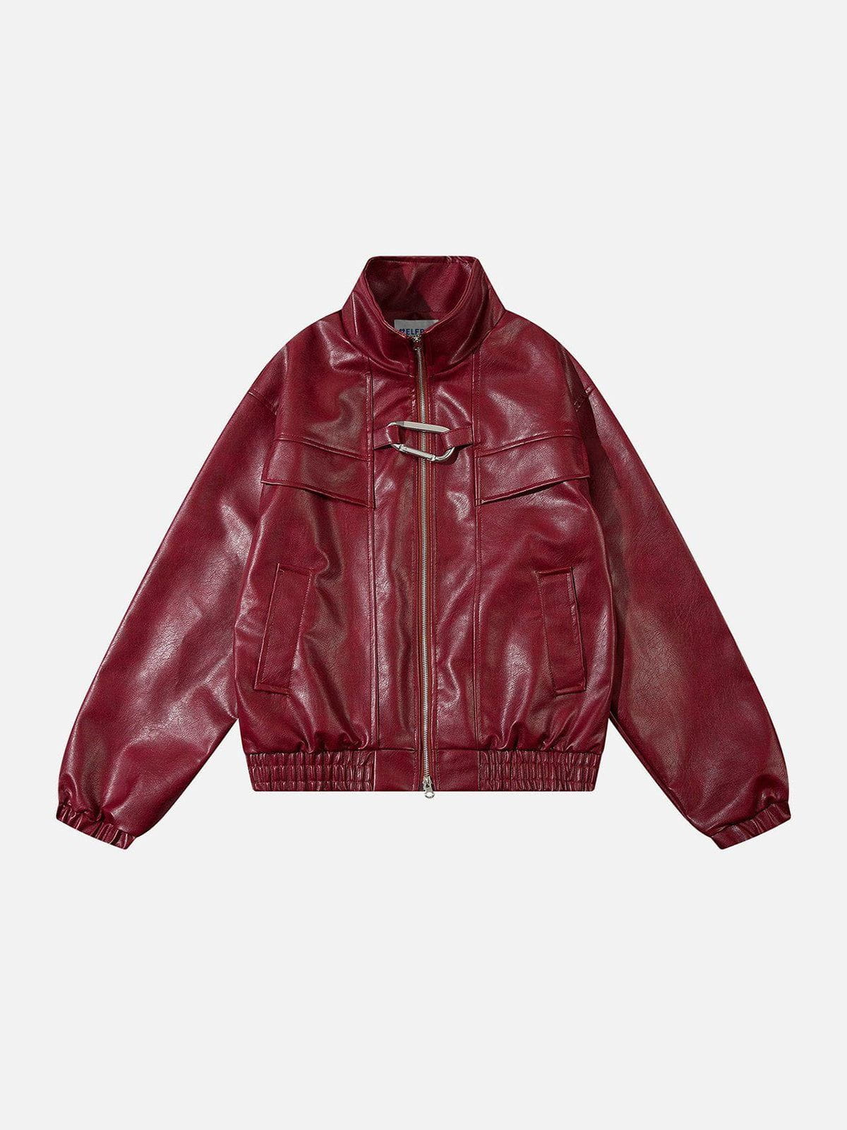 Fvshya Metal Buckle Faux Leather Jacket