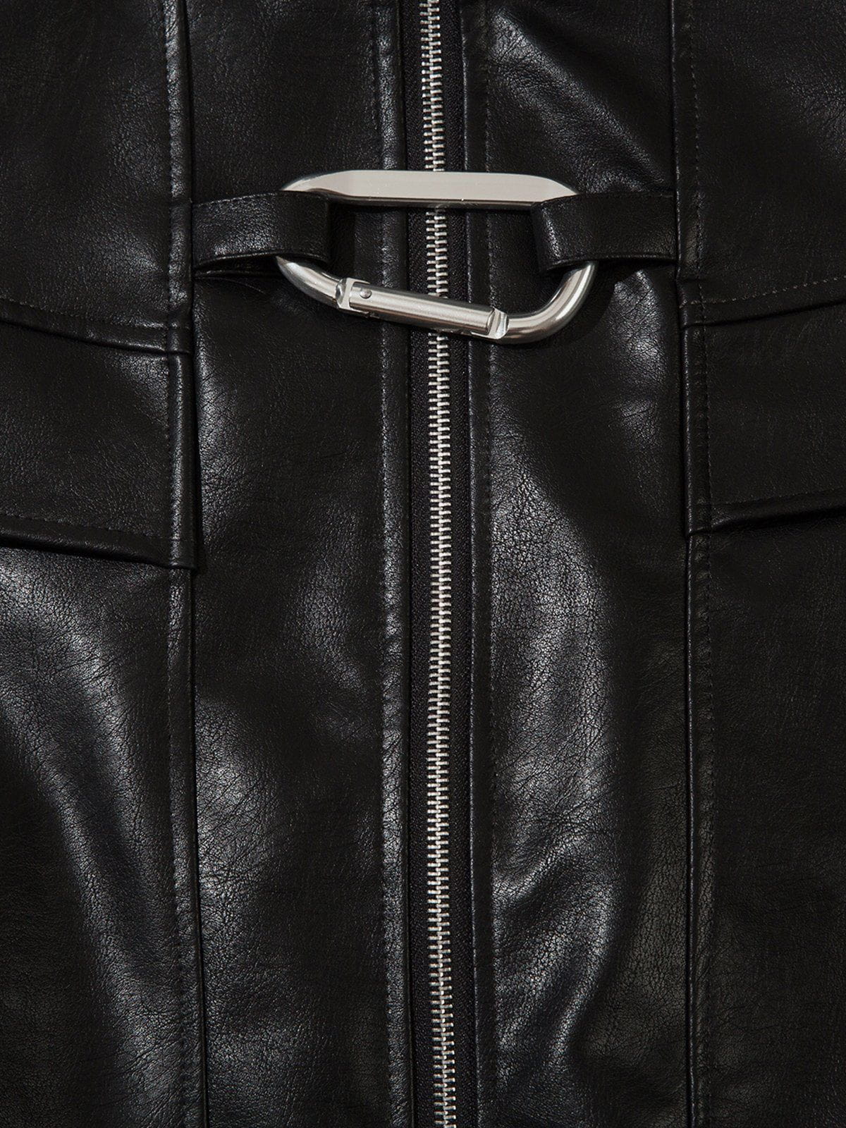 Fvshya Metal Buckle Faux Leather Jacket