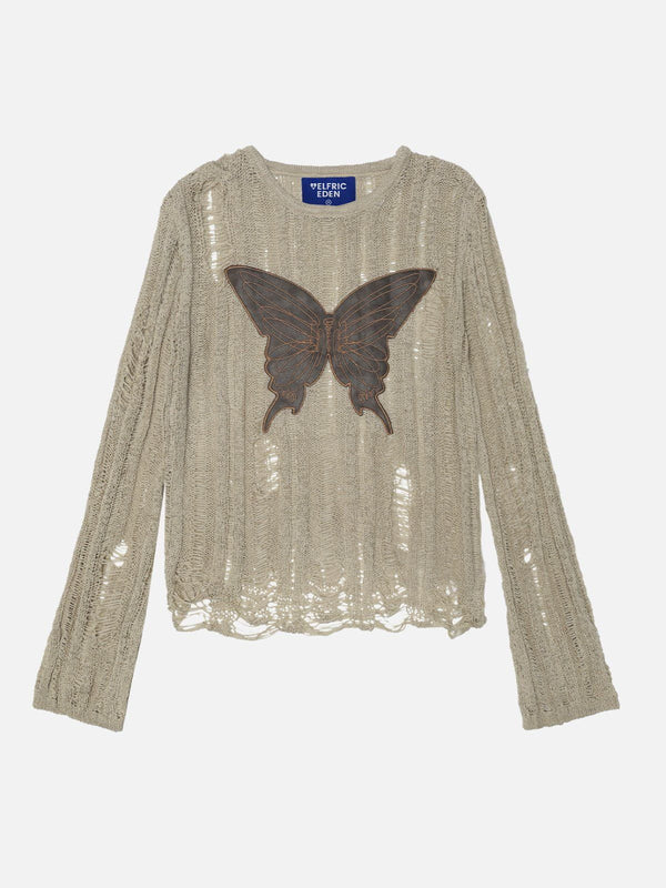Fvshya Embroidery Butterfly Cut-Out Sweater