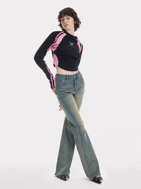 Fvshya Embroidery Butterfly Long Sleeve Tee