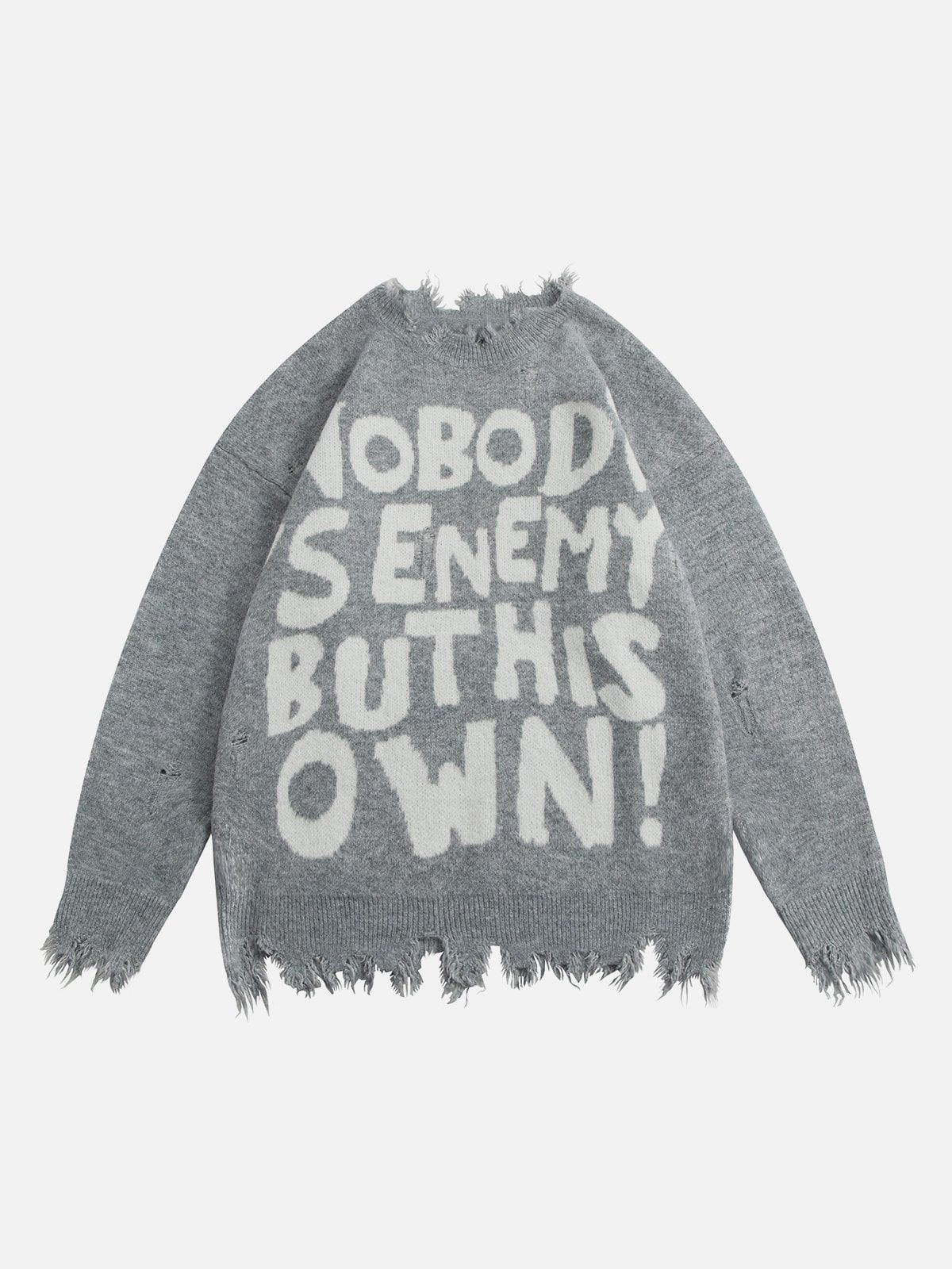 Fvshya Letters Ripped Hole Sweater