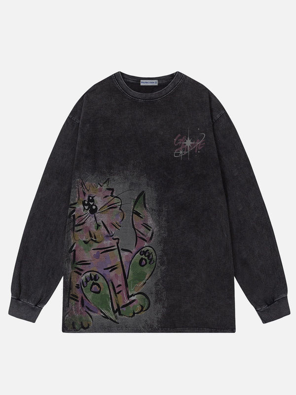Fvshya Colorful Cat Washed Sweatshirt