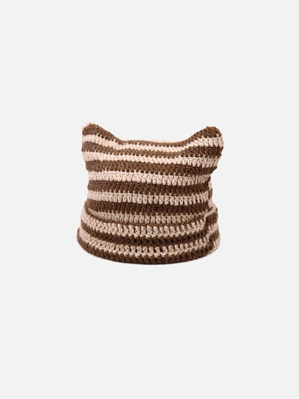 Fvshya Stripe Cat Ear Beanie