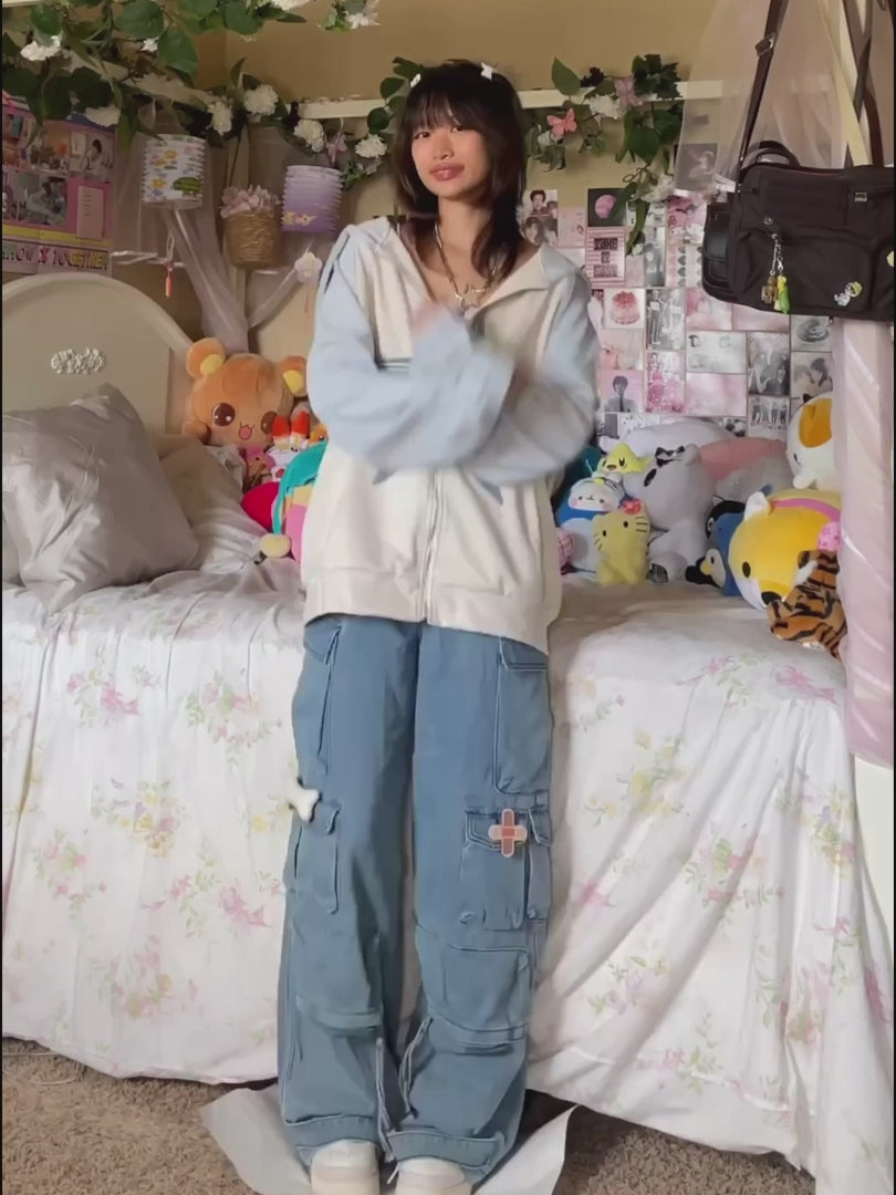 Fvshya Suede Star Patchwork Zip Up Hoodie