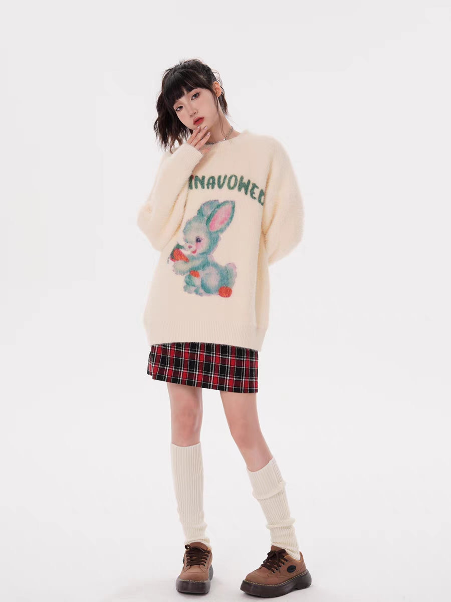 Fvshya Cartoon Rabbit Graphic Sweater