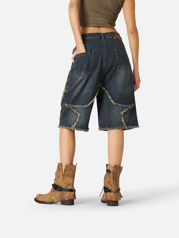 Fvshya Vintage Starry Fringe Hem Jorts